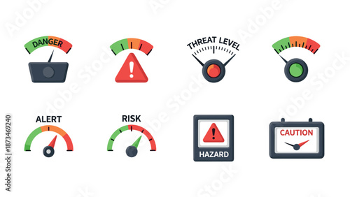 Colorful flat style danger and safety sign icons for hazard warnings