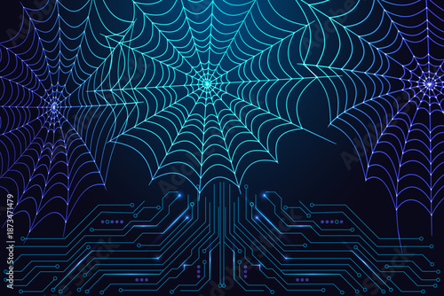 Cybersecurity Web Network. Digital Threat Mapping, Data Protection Cyber Defense Vector Illustration