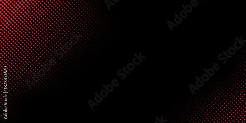 Red halftone wave gradient texture. Retro dotted wallpaper. Comic pop art style checkered frame texture. Wave pattern on black background for banner, flyer, poster, presentation.