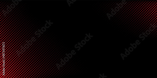 Red halftone wave gradient texture. Retro dotted wallpaper. Comic pop art style checkered frame texture. Wave pattern on black background for banner, flyer, poster, presentation.