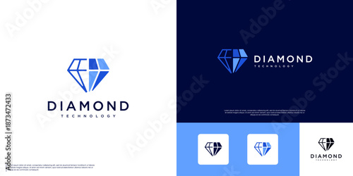 abstract diamond logo, symbol of digital education, smart services, science, vector design illustration.