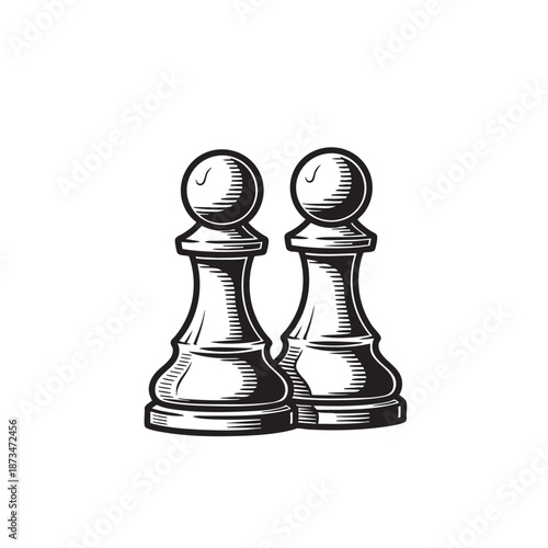 Engraved Style Vector Illustration of Two Chess Pawns for Strategy and Game Concepts