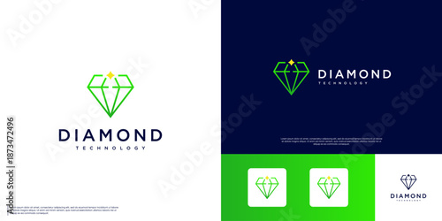 Creative diamond logo, symbol of strength, digital system services, protection, graphic design template.