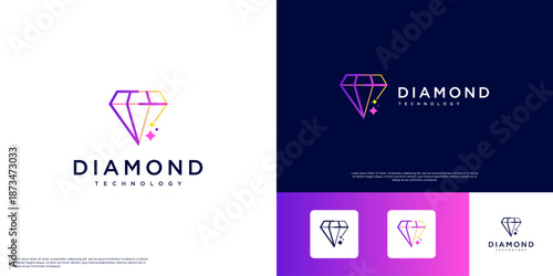 Modern technology logo with an abstract diamond concept, premium services, vector graphic design.