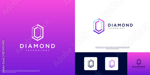 Digital security logo with a diamond shape concept, modern abstract style, smart technology symbol, premium services, vector graphic illustration.