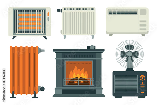 A collection of various heating and cooling devices for home temperature control