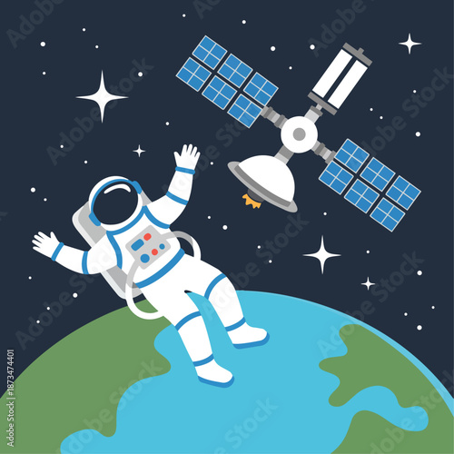 Astronaut floating in zero gravity next to a space station, astronaut in space