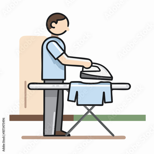 Man Ironing Clothes on Ironing Board