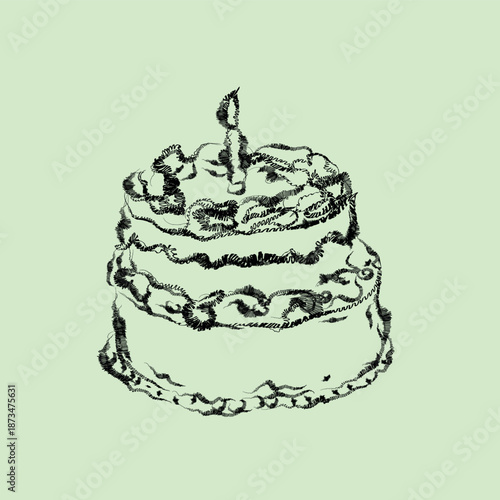 Happy Birthday Cake Doodle With Cherry Sweet Desert Vector Illustration Design.