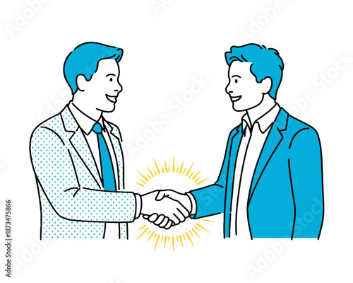 Two businessmen shaking hands in a professional setting with a sense of agreement and partnership