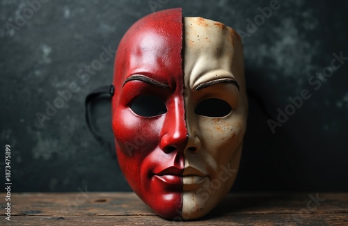 Two faced mask symbolizes duality deception hidden true self. Represents lies betrayal dishonesty masked intentions. Symbol for truth day justice honesty.
