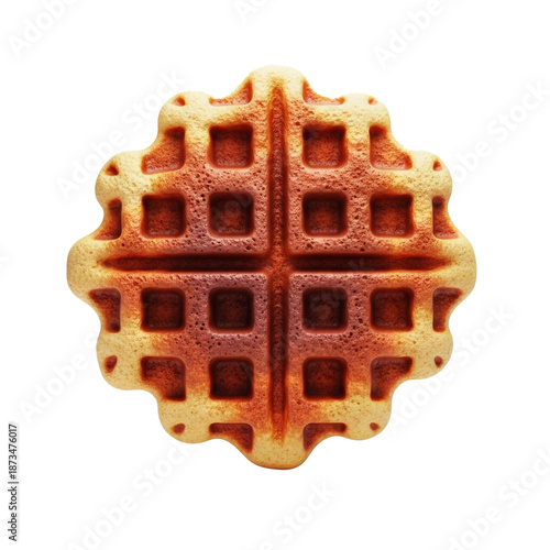 Golden brown waffle: delicious baked waffle with a crispy texture and deep pockets, perfect for holding syrup or toppings, inviting breakfast treat