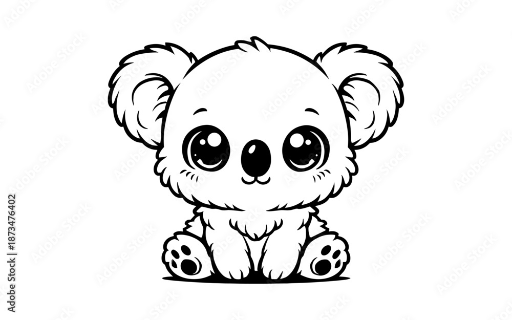 Obraz premium Cute cartoon koala in simple black and white line art style