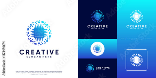 electrical neural network logo, digital innovation, database system, vector graphic template.