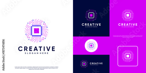 interconnected network logo, hardware chip shape, database system, modern technology solutions, vector design template.