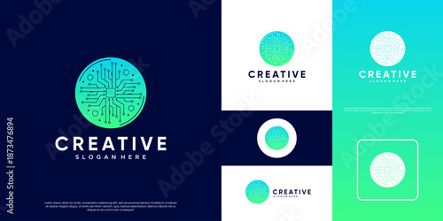 electrical circuit neural network database, digital technology, circular shape, global symbol, graphic design template.