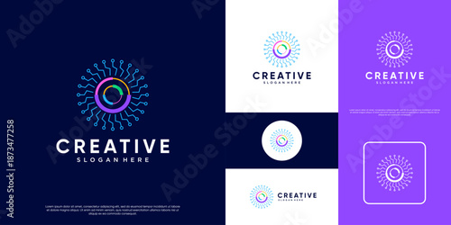 global technology abstract logo, electrical neural network, interconnected, vector graphic illustration.