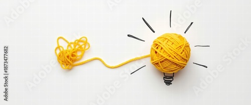 Unraveling Complexity Discovering Innovation Yellow Yarn Becoming a Radiant Lightbulb