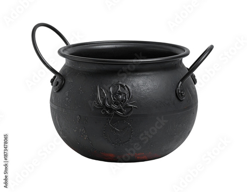 Black cauldron illustration on transparent background for conceptual visuals