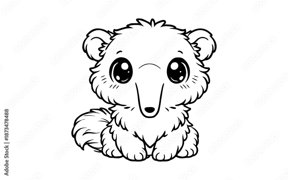 Fototapeta premium Adorable cute bear cub in black and white outline style