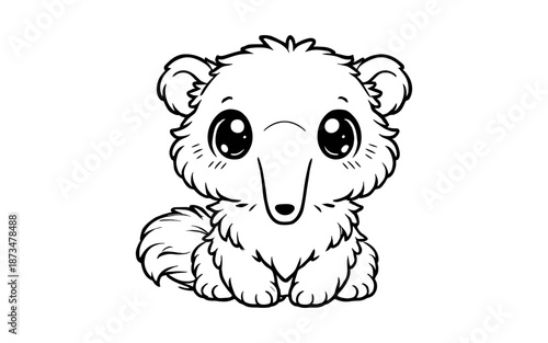 Adorable cute bear cub in black and white outline style