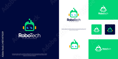 robot head logo symbol of smart technology, human assistant, technology solutions, software development, graphic design template.