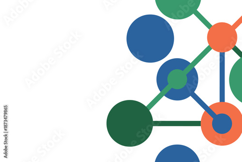 A colorful molecular structure graphic with interconnected nodes and bonds on a white background