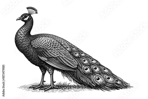 Intricate sketch of a magnificent peacock with detailed plumage
