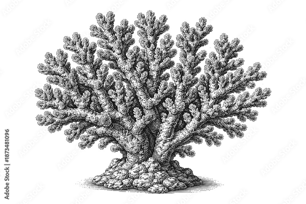 Obraz premium Intricate vintage coral illustration with detailed marine patterns