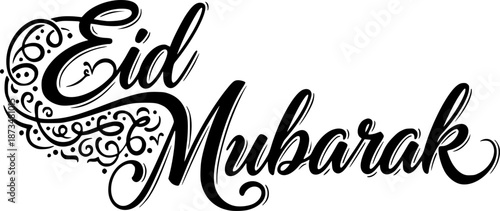 Elegant black script calligraphy beautifully writing the phrase Eid Mubarak on a clean white surface
