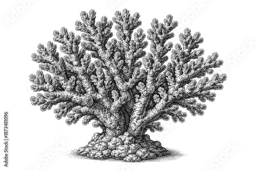 Intricate vintage coral illustration with detailed marine patterns