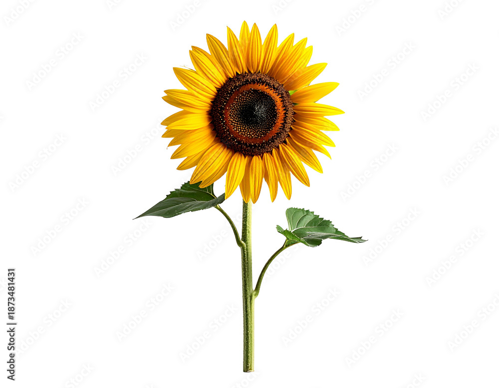 Obraz premium Single sunflower on transparent background with detailed petals and stem
