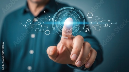 Index finger reaching forward to select virtual interface element