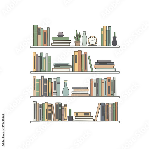 Colorful Bookshelves with Decorative Items