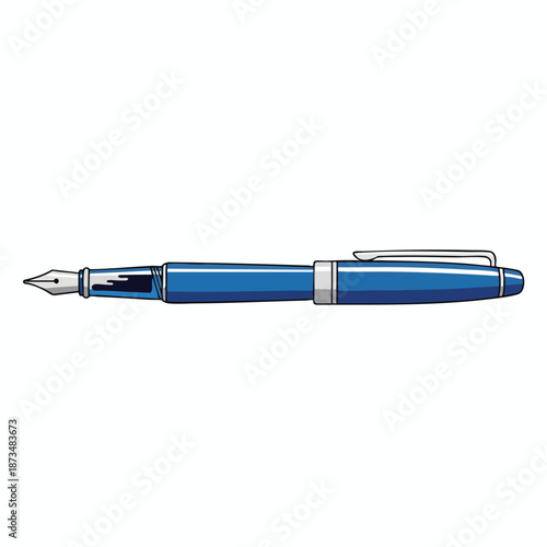 Blue Fountain Pen Illustration