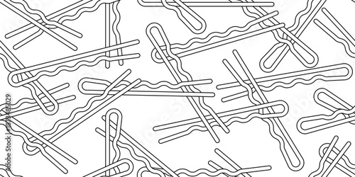 Seamless bobby pin pattern. Hairpin line art illustration for fashion and beauty design