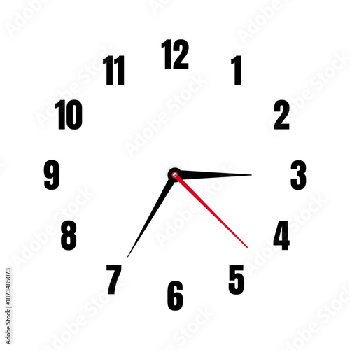 Mechanical clock face with arabic numerals, bezel. Watch dial with minute, hour marks and numbers. Timer or stopwatch element. Blank measuring circle scale with divisions. Vector illustration