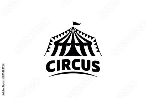 A black and white logo of a circus tent with the word Circus written below it.