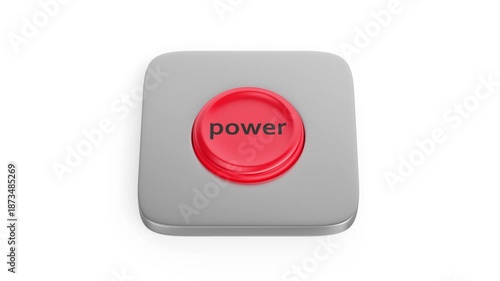 Red round power button on white background