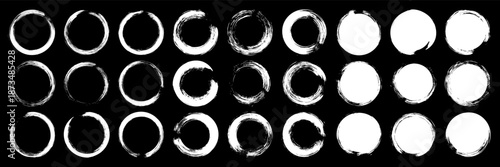 Grunge circles, brush strokes, lines, ink smudges, hand-drawn scribble shapes. Handmade sketchy marks, acrylic stains, charcoal streaks. Paint textures, dry brush effect. Vector illustration