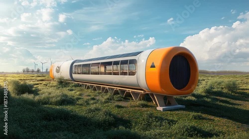 Futuristic Hyperloop Train in Field.