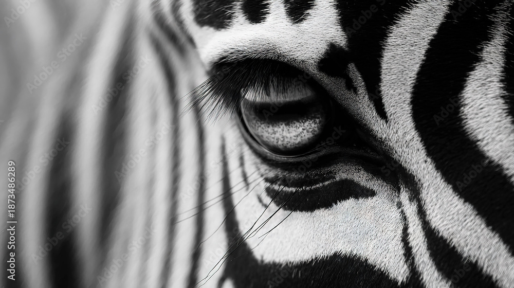 Fototapeta premium Close-Up of a Zebra's Eye in Black and White