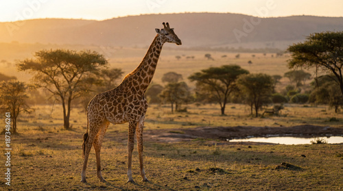 Giraffe Standing in African Savannah Landscape