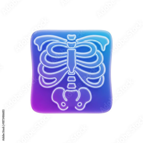 Stylized ribcage illustration: smooth, gradient-filled square icon featuring a neon-outlined ribcage, showcasing modern design and medical themes
