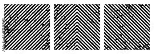 Warning sign with black diagonal lines. Attention, danger or caution symbol. Construction site signage, road safety notice, hazard banner, security alert shield. Vector illustration