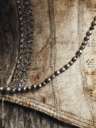 Vintage Corset Fabric Detail Shows Craftsmanship and Texture With Intricate Stitching and Subtle Color Variations
