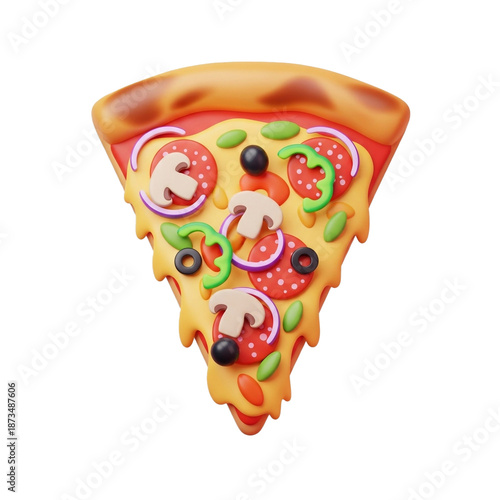 Viintimate apparelnt 3d pizza slice: a delicious and colorful culinary a pepperoni pizza with fungi, olives, and bell peppers