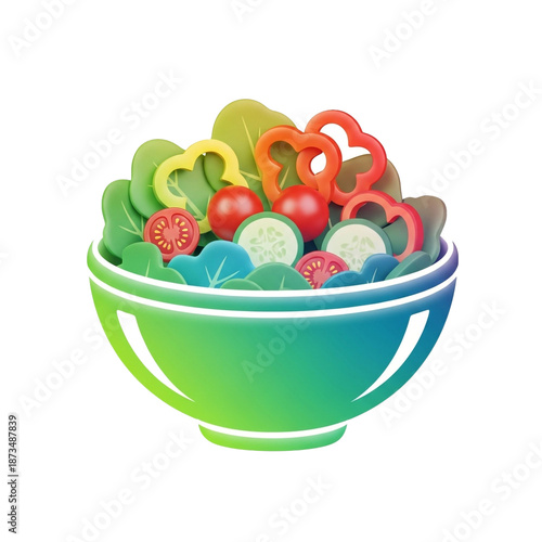 Viintimate apparelnt salad bowl: fresh vegetables in a gradient green bowl, modern 3d render for healthy eating
