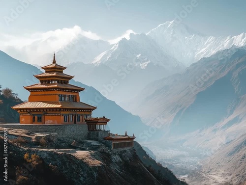 Himalayan Monastery Sunrise View.