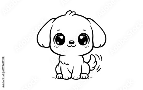 Adorable outline of a cute puppy with wagging tail